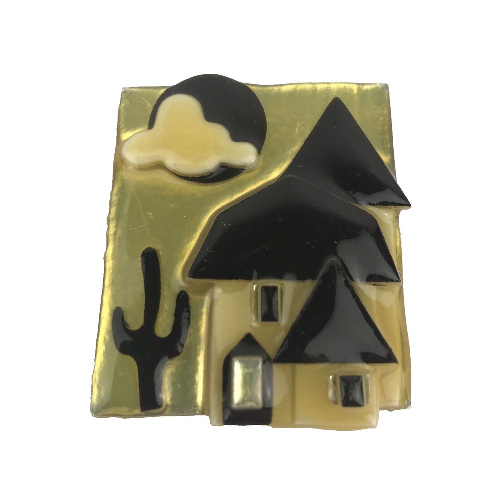 House Pins by Lucinda Handcrafted Golden Yellow Black Homes Cactus Moon Cloud 2"